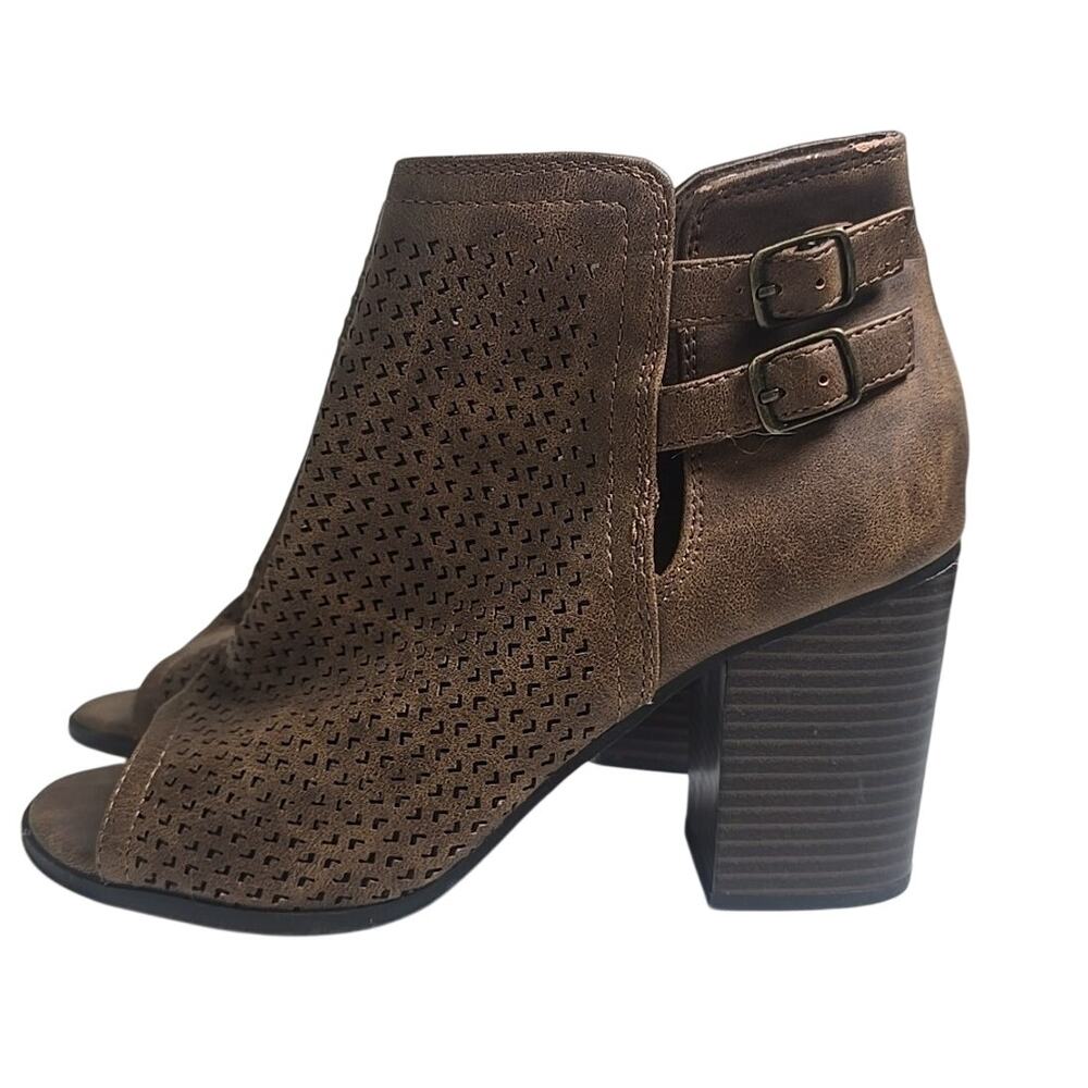 Soda Chunky Booties Open Toe Faux Suede Womens 7 Boho Indie Fall Chic